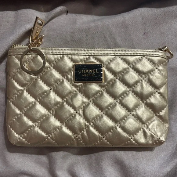 Chanel Gold Quilted Cosmetic Bag - Picture 2 of 3